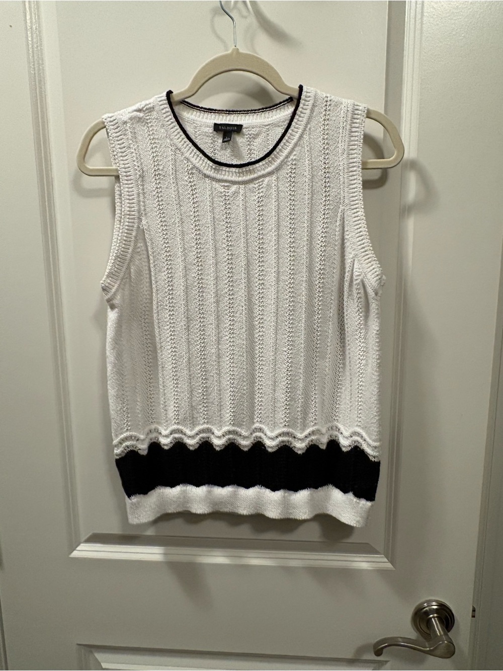 Talbots White Sleeveless Knit Tank/Vest with Black Trim and Band